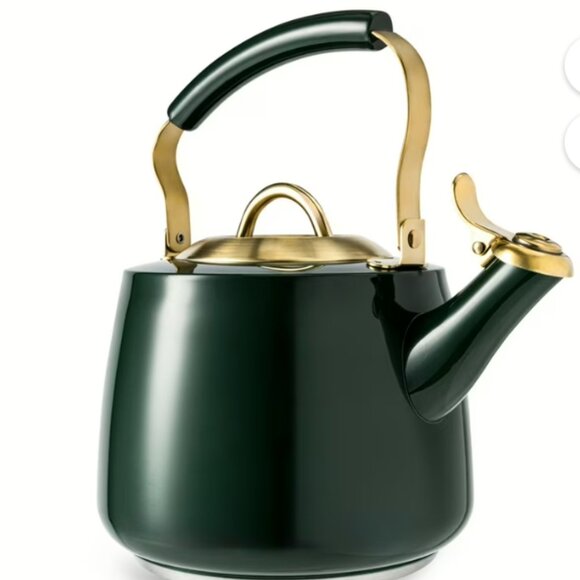 Green and Gold whistling Tea Kettle